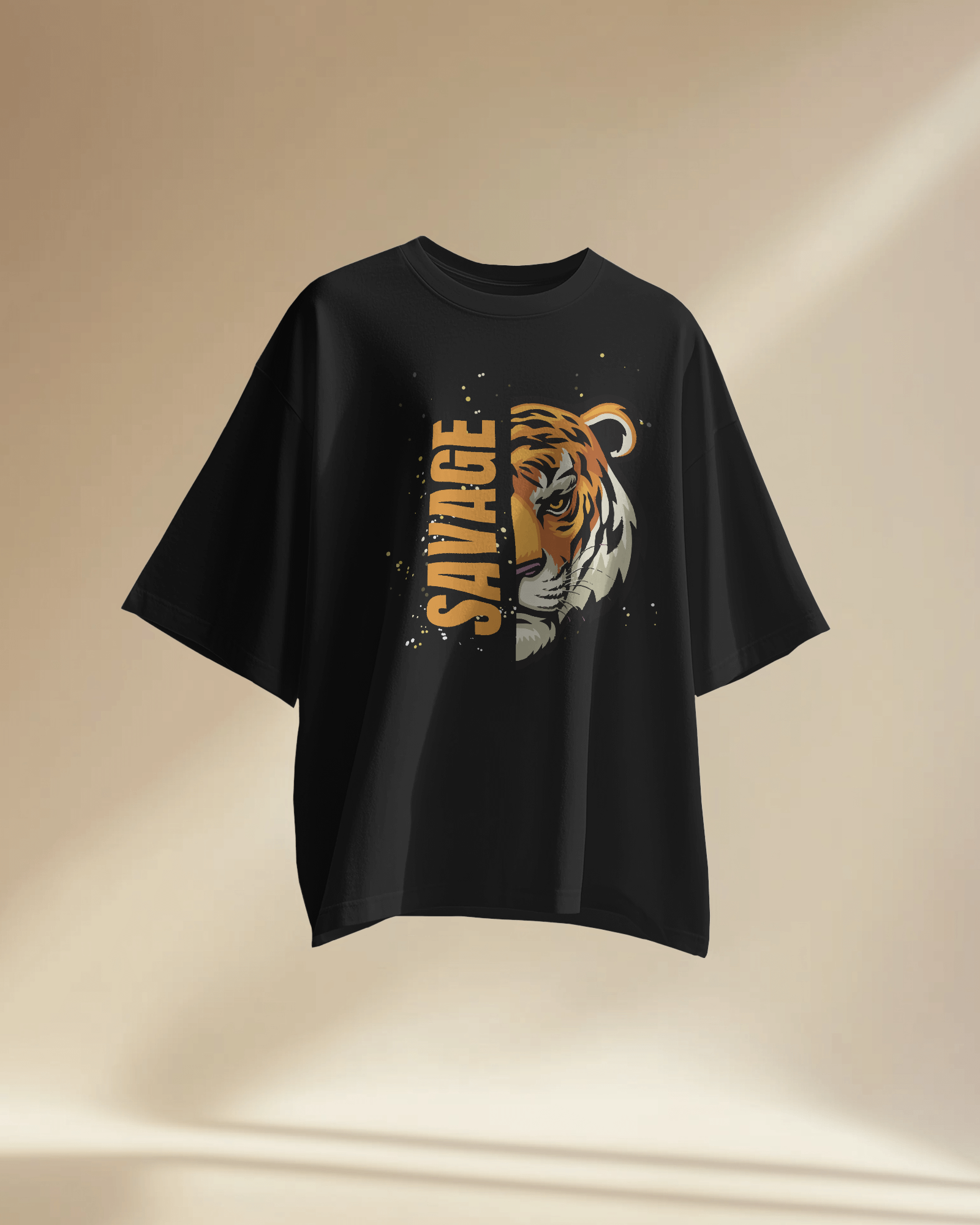 WildStride Tiger Over Sized Black Tee